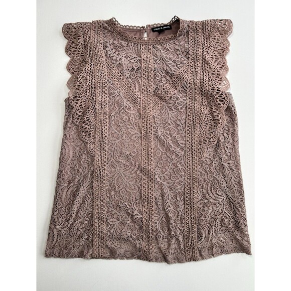 Romantic Cottagecore Mauve Lace Sleeveless Top Cable & Gauge Size L - Picture 4 of 13